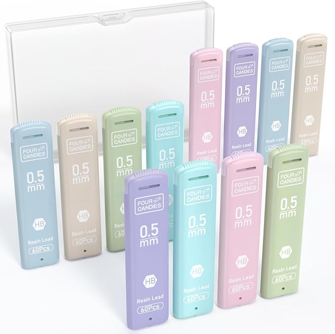 Four Candies 0.5mm Lead Refills in Case, 12 Tubes of 0.5 Lead, 60 Pieces per by FourCandies