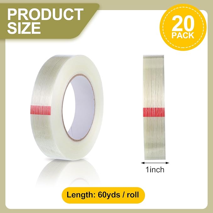 Treela 20 Rolls 1 Inch x 60 Yards Filament Strapping Tape Transparent - Image 2