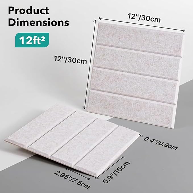 Lunarthos Felt Wall Tiles, 12 Pack 12"x12"x0.4" Cork Borad Tiles - Image 2