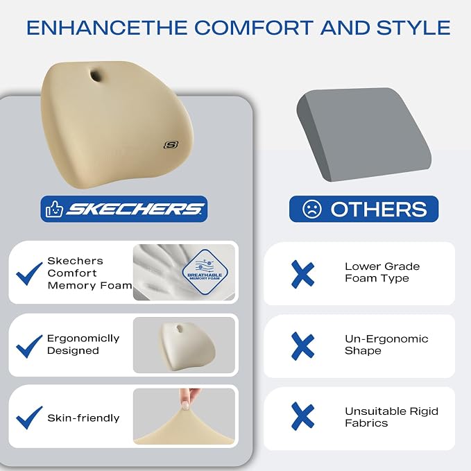 Skechers Lumbar Support Pillow for Office Chair, Memory Foam Lumbar Pillow - Image 5