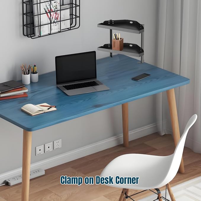Yuxh Clamp On Desk Corner Shelf 2 Tier Cilp Under Table Corner Organizer - Image 4