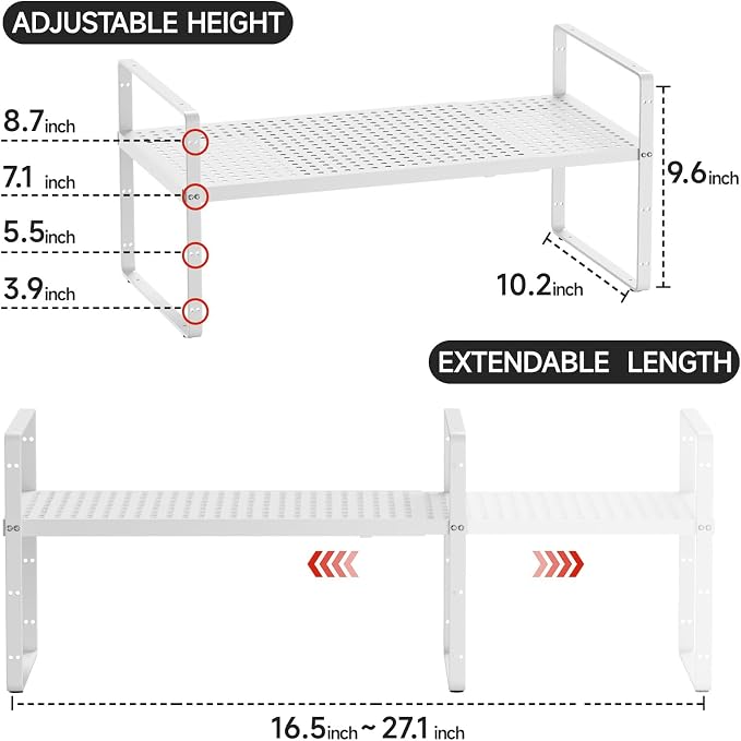 jkxoo Expandable Cabinet Countertop Shelves 16.5-27’’L, Adjustable Metal Spice - Image 2