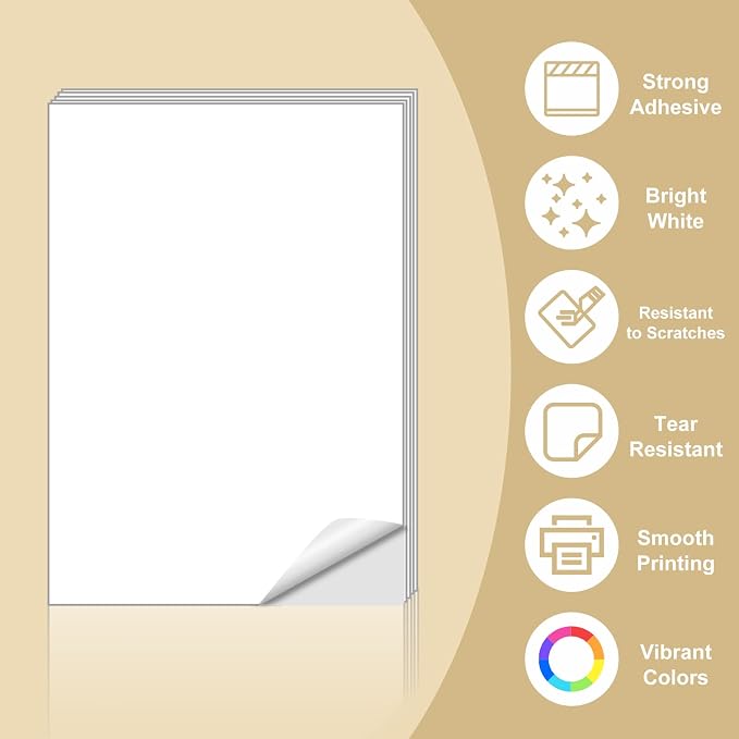 BESTEASY Sticker Paper 8.5" x 11" Full Sheet Label Stickers - Image 2