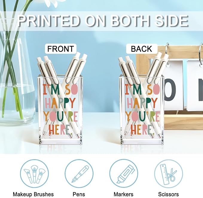 QYUVK I'm So Happy You're Here Acrylic Cosmetic Pencil Holder Cup, Funny Boho - Image 3