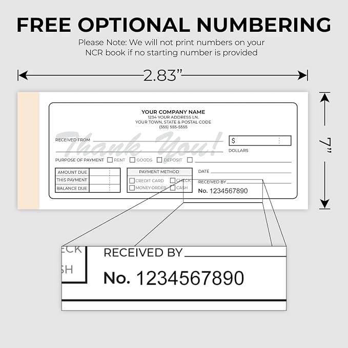 Custom 2.83" x 7" Carbonless NCR Books in 3-Part Triplicate Invoices, Work - Image 5