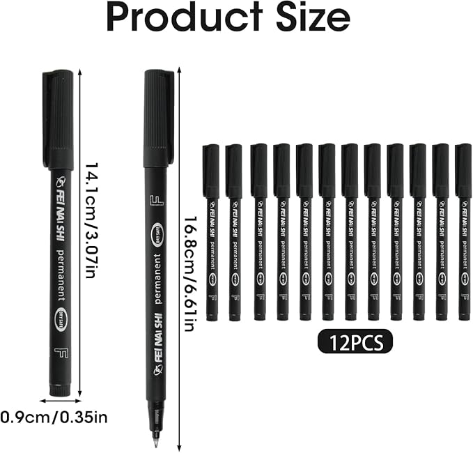 12 Pack Fine Point Black Permanent Marker Pens 0.6mm, Quick-Dry Waterproof Ink - Image 2
