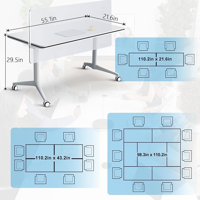 JEHUJD Conference Table, 55.1''Folding Conference Room Table - Image 2