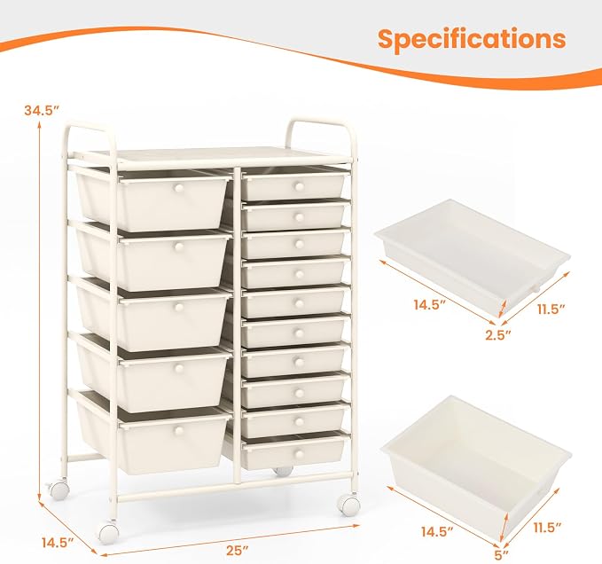 GLACER 15 Drawers Rolling Cart, Storage Cart - Image 3