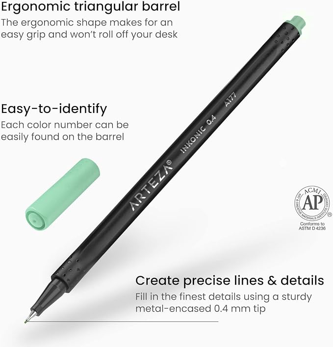 ARTEZA Inkonic Fineliners Pens, 0.4 mm Fine Tip Markers, Water-Based Art Pens - Image 3