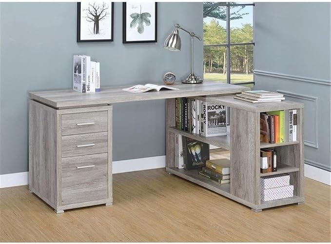 Pemberly Row L Shape Corner Storage Desk in Grey Driftwood, Letter/Legal File - Image 2
