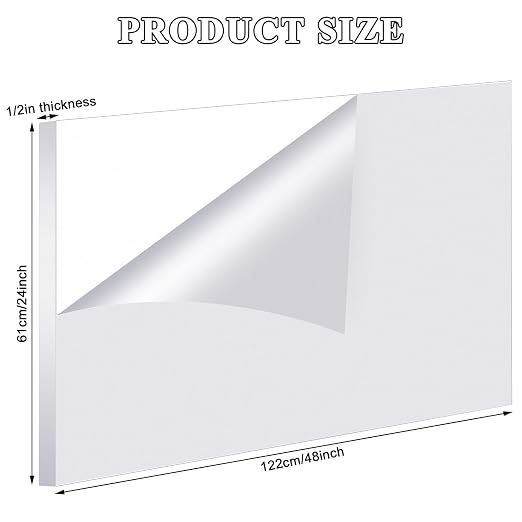 Roowest 1 Pcs 24 x 48 Inch, 1/2 Inch Thick Clear Acrylic Plexiglass Sheets - Image 2