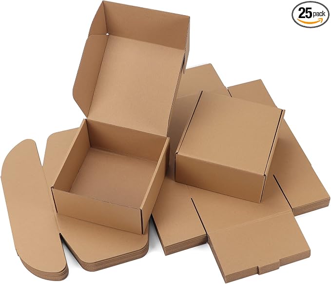 PHAREGE 8x8x4 inch Gift Shipping Boxes Bulk 25 Pack Brown, Tab Lock Tuck Top by PHAREGE