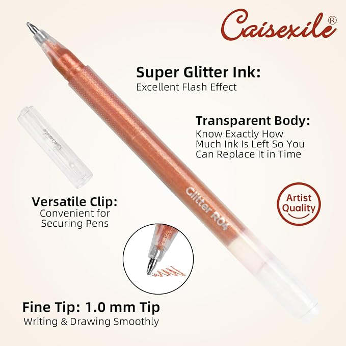 CAISEXILE 12 Yellow Glitter Gel Pens Set, 1.0 mm Fine Point - Image 3