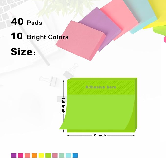 Mini Sticky Notes1.5x2 in Post, 10 Bright Colors Small Sticky Notes Pad Strong - Image 2