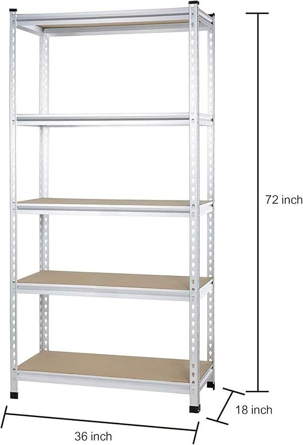 Amazon Basics Double Post Press Board 5 Tier Shelf 36 x 18 x 72, Aluminum | - Image 2
