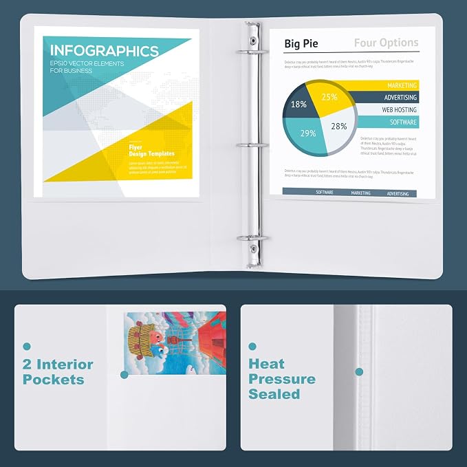 3 Ring Binder 1 Inch, ViVin Sturdy 1"-Slant D Ring Binder - Image 2
