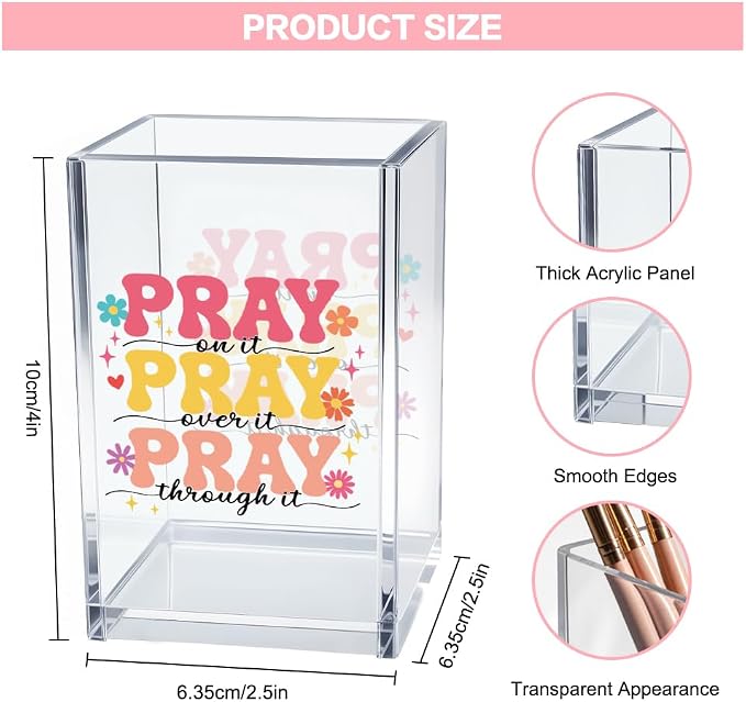 Vgrti Pray on it Pray through it Acrylic Cosmetic Pencil Pen Holder Cup - Image 2