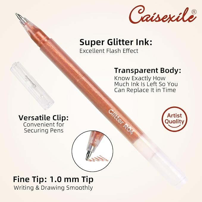 CAISEXILE 12 Skin Tone Glitter Gel Pens Set, 1.0 mm Fine Point - Image 3