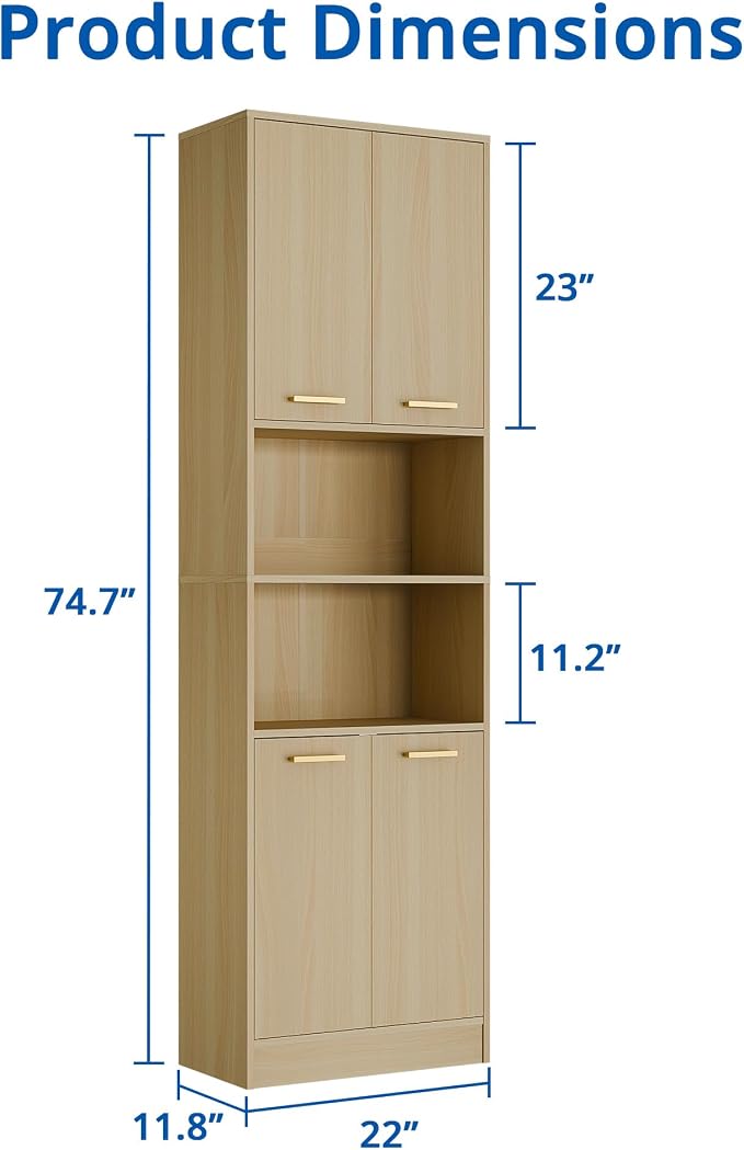 Cozy Castle Kitchen Pantry Cabinet, 4 Doors Open Countertop Utility Hutch - Image 2