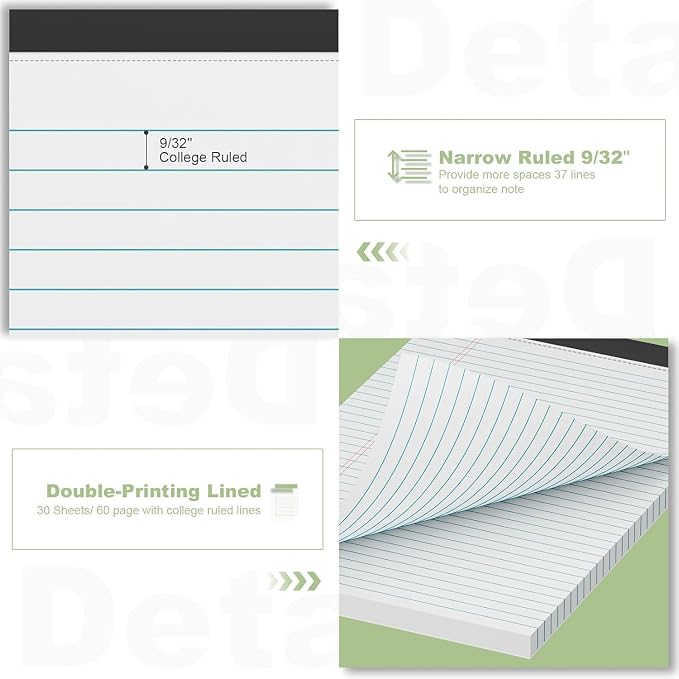 White Legal Pads 8.5 x 11 Narrow Ruled, 24 Pack Notepads College Ruled Pads of - Image 4