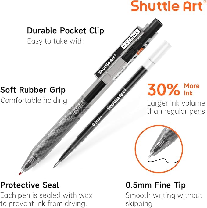 Shuttle Art Black Gel Pens, Ink Glide Series 90 Pack Retractable 0.5mm Fine - Image 3