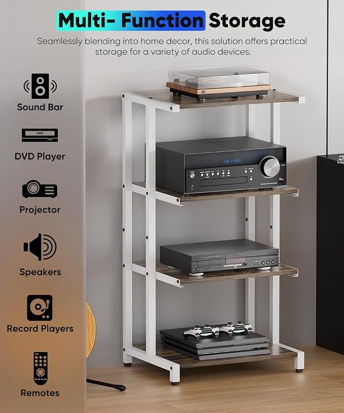 Ardier 4-Tier Wooden Media Stand, AV Media Stand Corner Shelf - Image 5
