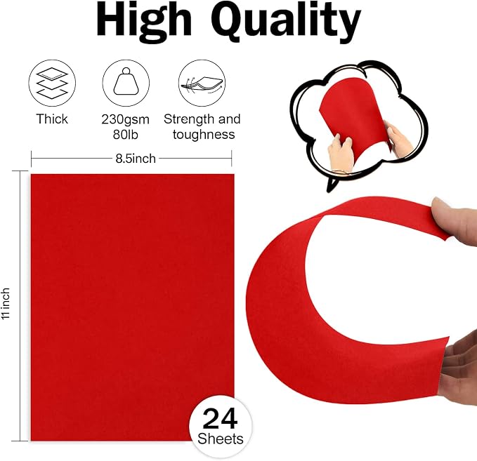 24 Sheets Bright Red Cardstock 8.5 x 11 Construction Paper, Goefun 80lb Red - Image 2