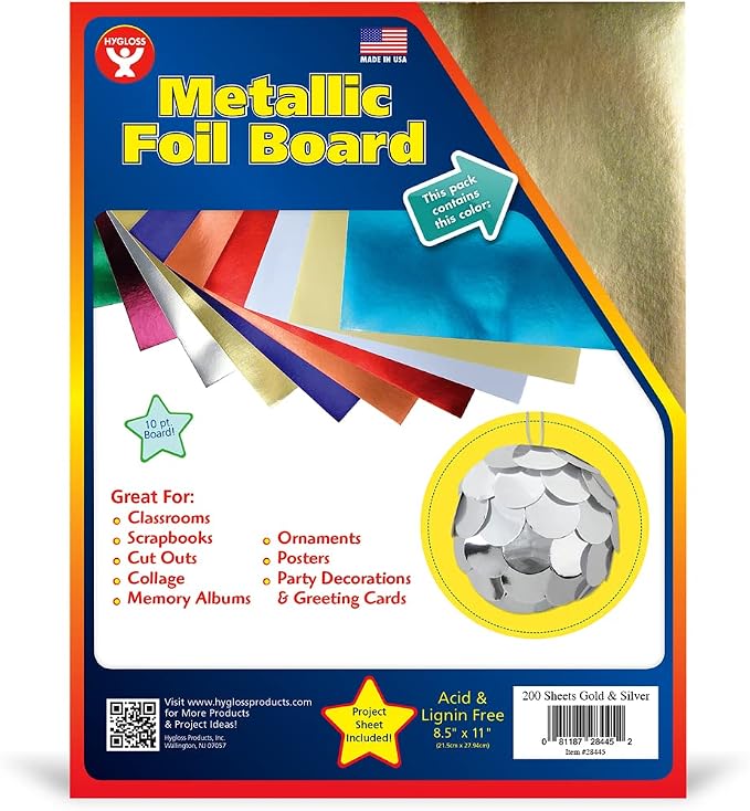 Hygloss Metallic Cardstock Sheets – 200 Shiny Gold & Silver Sheets, 8.5” x 11” - Image 3
