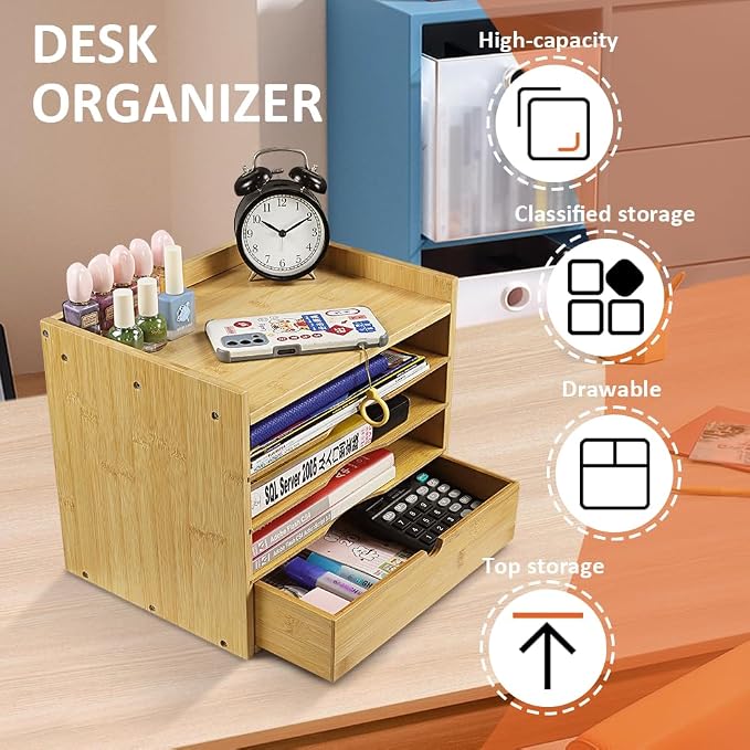 KKTONER 5-Tier Bamboo Desk Organizer - Image 2
