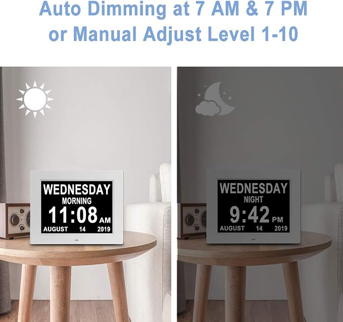 Aowasi 8 Alarms Digital Clock, Extra Large Display Wall Digital Day Calendar - Image 4