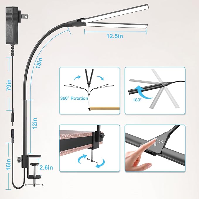Hensam Desk Lamp for Home Office, Double Head Desk Light - Image 7