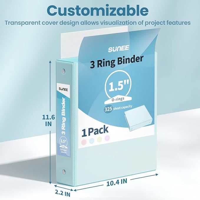 SUNEE 3 Ring Binder 1.5 Inch 1 Pack, Pastel Blue - Image 7