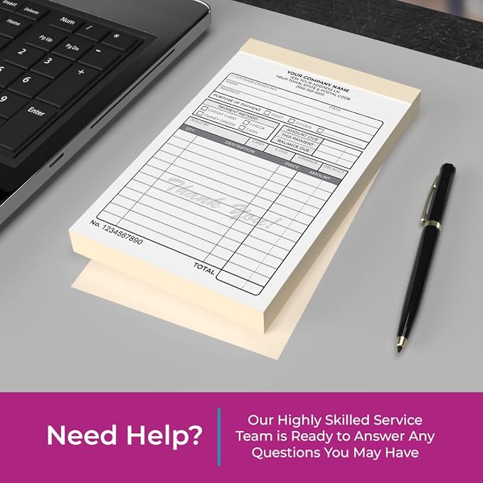 Custom 4.25" x 7" Carbonless NCR Books in 3-Part Triplicate Invoices, Work - Image 2