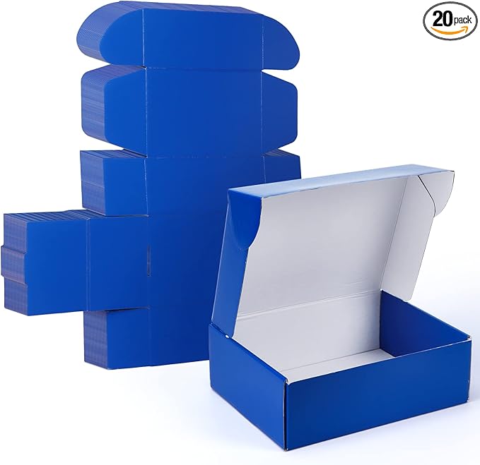 PHAREGE 12x9x4 inch Gift Shipping Boxes Bulk 20 Pack Blue, Tab Lock Tuck Top by PHAREGE