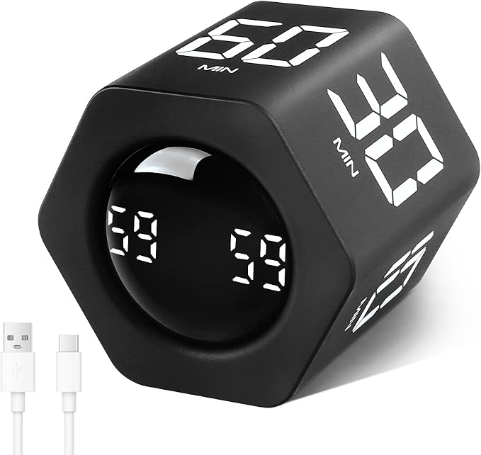 GuDoQi Rotating Pomodoro Timer 1 5 10 30 60 Min Preset, Hexagon ADHD Flip by GuDoQi