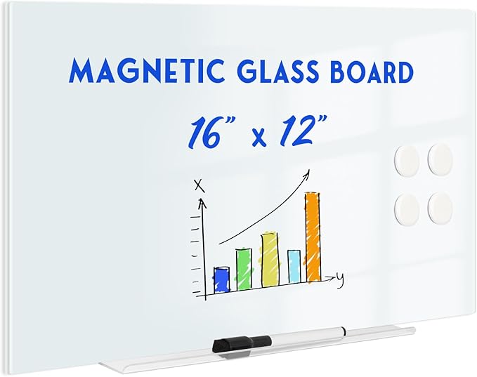 Magnetic Glass Whiteboard for Wall, Large Frameless White Board for Home and by QUEENLINK