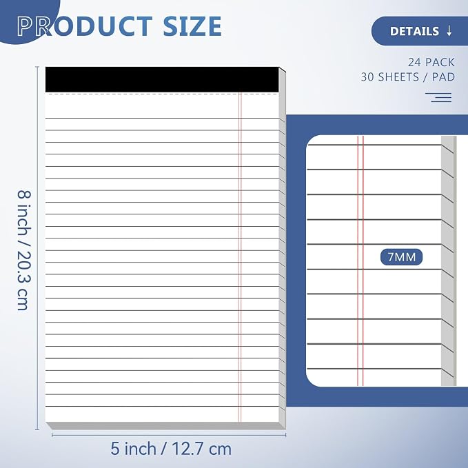 24 Pack of Legal Pad Writing Pads 5" x 8" Notepad 80gsm Recycled Paper Small - Image 2