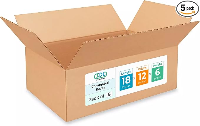 IDL Packaging - B-18126-5 Medium Corrugated Shipping Boxes 18"L x 12”W x 6"H - by IDLPackaging