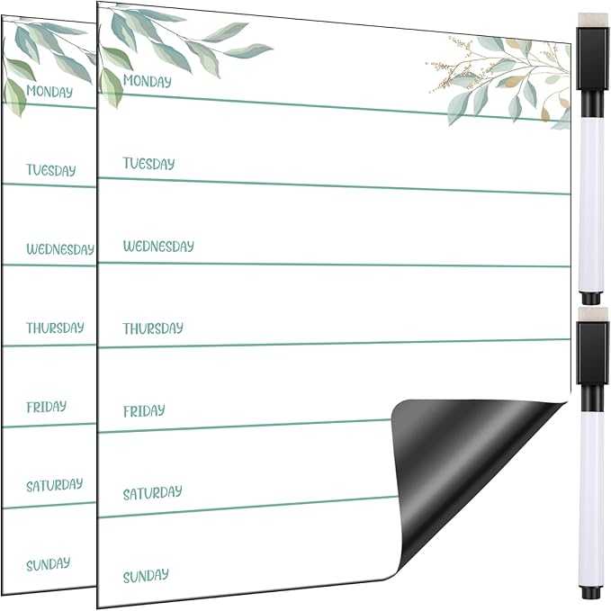 Outus 2 Pieces Magnetic Weekly Dry Erase Boards Erasable Weekly Calendars by Outus