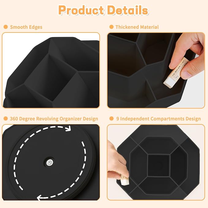Pencil Pen Holder for Desk, 9 Slots 360 Degree Rotating Desk Organizers - Image 3