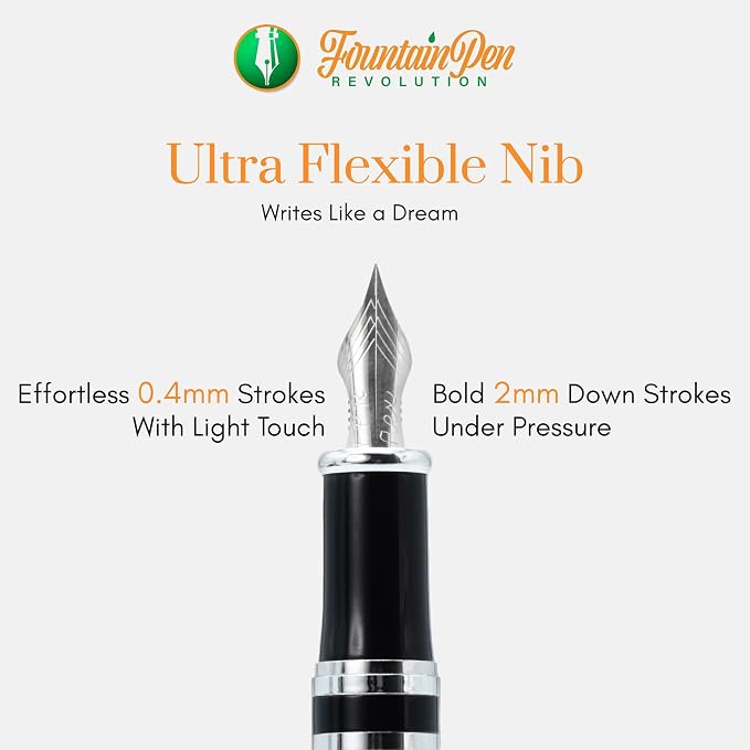 FPR Ambassador Ultra Flex Nib Fountain Pen Set, Chiseled Chrome - Image 5