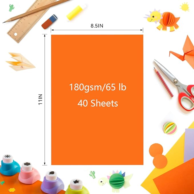 Construction Paper, 40 Sheets 8.5 x 11 Inches, 180GSM Green Card Stock - Image 4