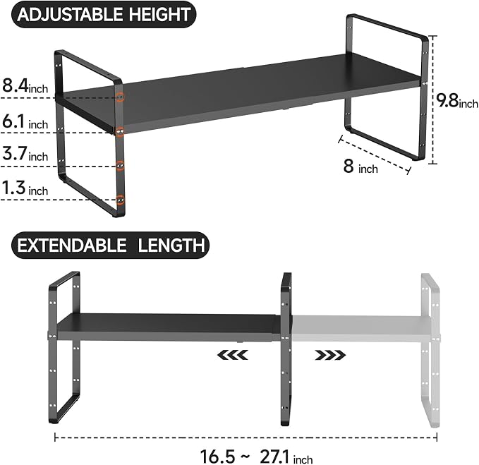 jkxoo 16.5-27’’L Expandable Cabinet Shelf Organizers, Stackable Metal Shelves - Image 2