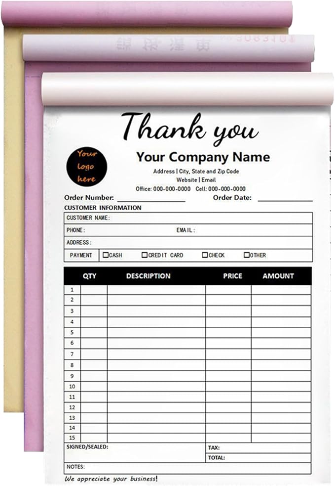 Custom Invoice Book in 3-Part /2-Part Receipt Book by Wasetell