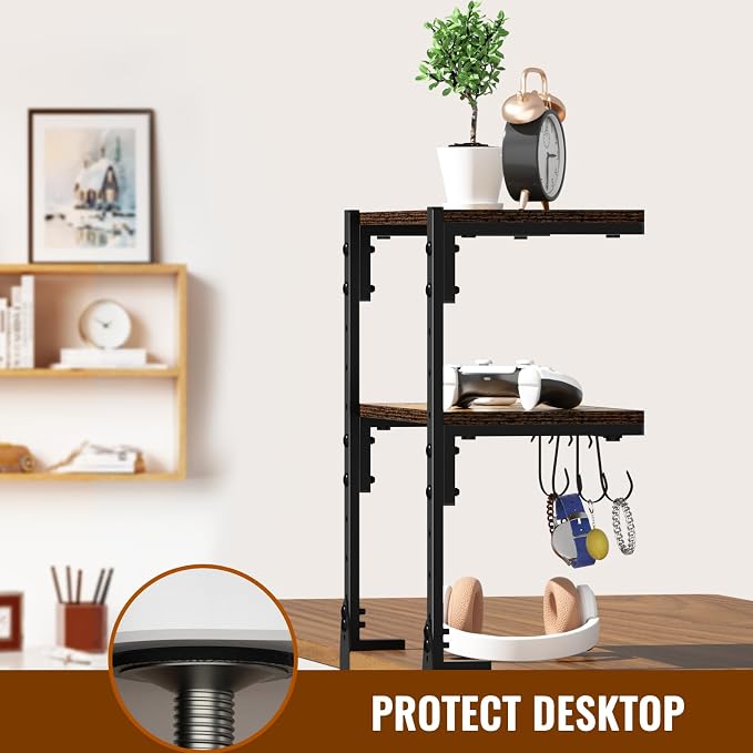AUATRONNE Clamp-on Desk Shelf, 13 inch Above or Below Desk 2-Tier Shelving - Image 6