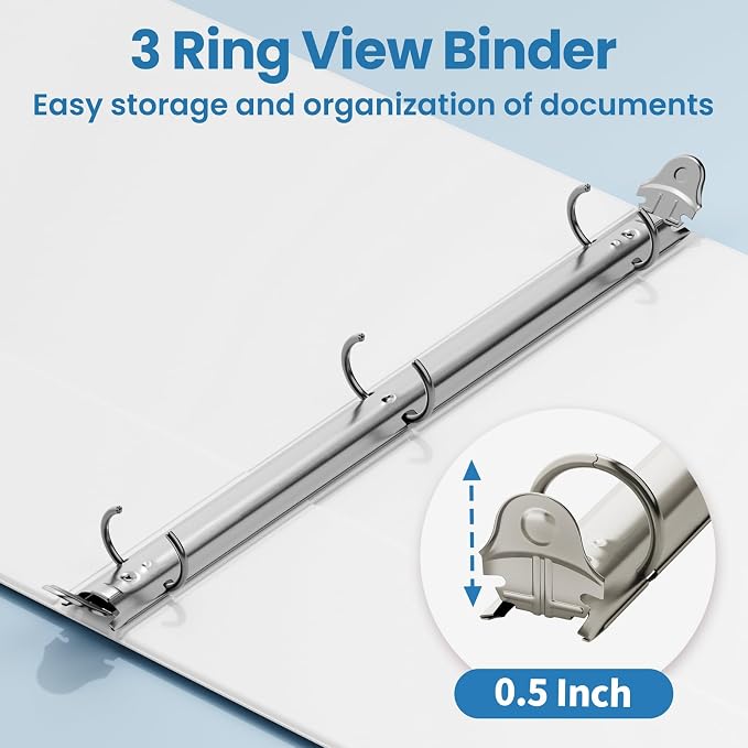 SUNEE 1/2 Inch Binders 3 Ring 12 Pack Bulk, 3 Ring Binders Clear View PVC-Free - Image 3