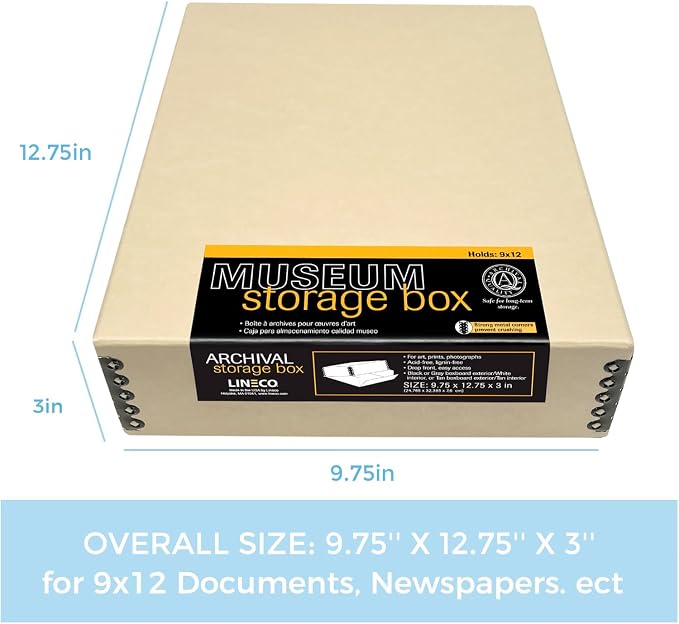 Lineco, 9x12 Tan Color Museum Archival Storage Box, Drop Front Design. Acid-Free - Image 2
