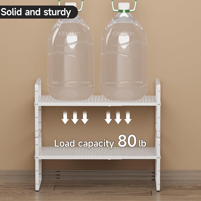 jkxoo 2Pack Expandable Cabinet Countertop Shelves 16.5-27’’L, Adjustable Metal - Image 3