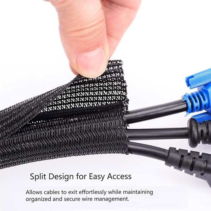 QCSIW 50ft - 1/2 Inch Heavy-Duty Braided Cable Sleeve, Split Wire Loom Tubing - Image 3