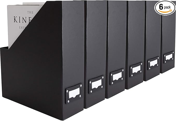 BLU MONACO Foldable Black Magazine File Holder – Set of 6 | Cardboard Desk File by Blu_Monaco